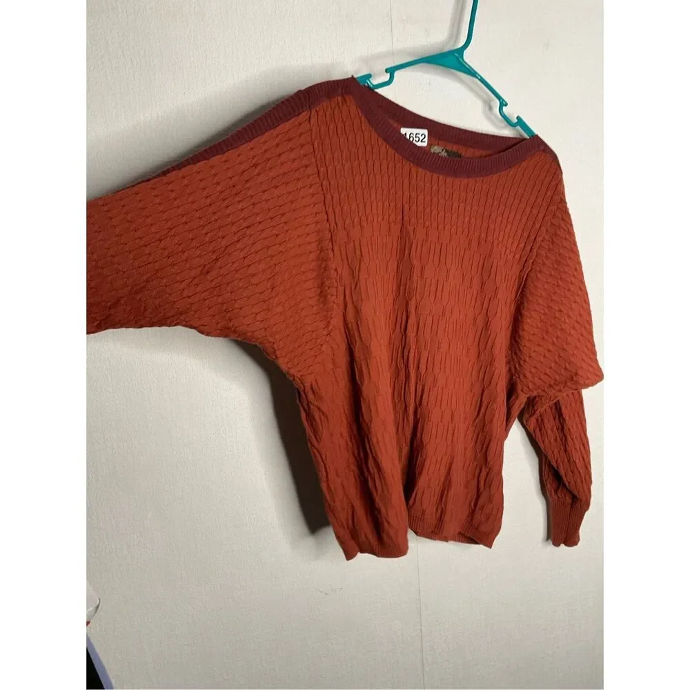 Prana WOMENS Medium Rust Organic Cotton Crew Neck Cable Knit Sweater Sustainable